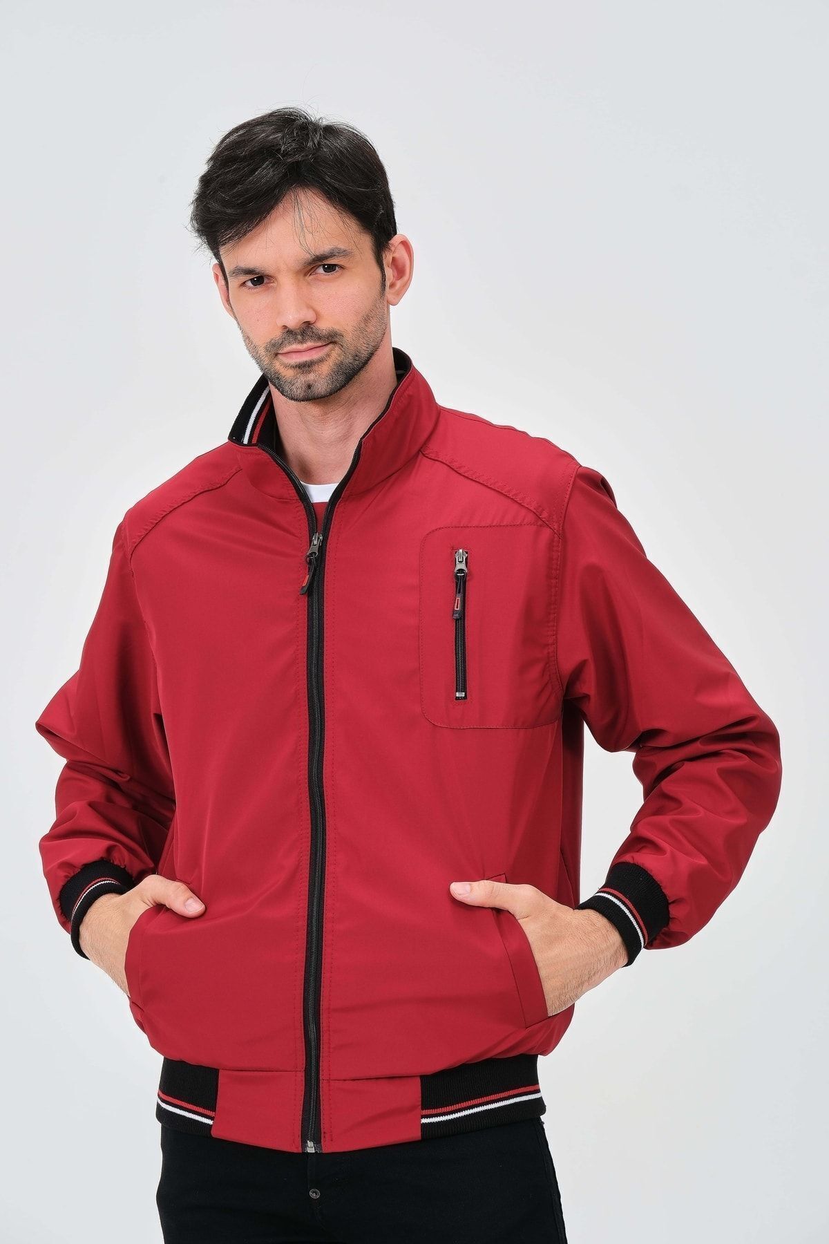 Vibeys Collection Bordo Içi Gömlek Astarlı Su Ve Rüzgar Geçirmez Mevsimlik Ribaneli Erkek Mont — زرشکی 254270