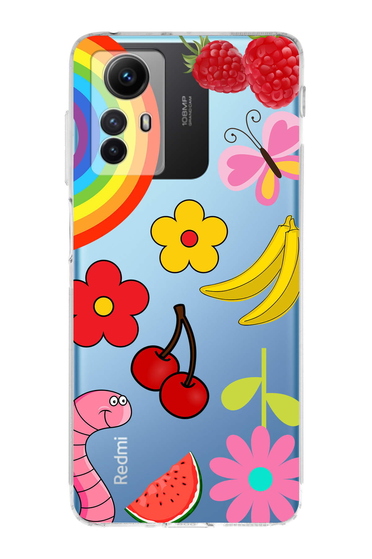 Xiaomi Redmi Note 12S ile Uyumlu Water Color 5  Kamera Korumalı Şeffaf  Kılıf