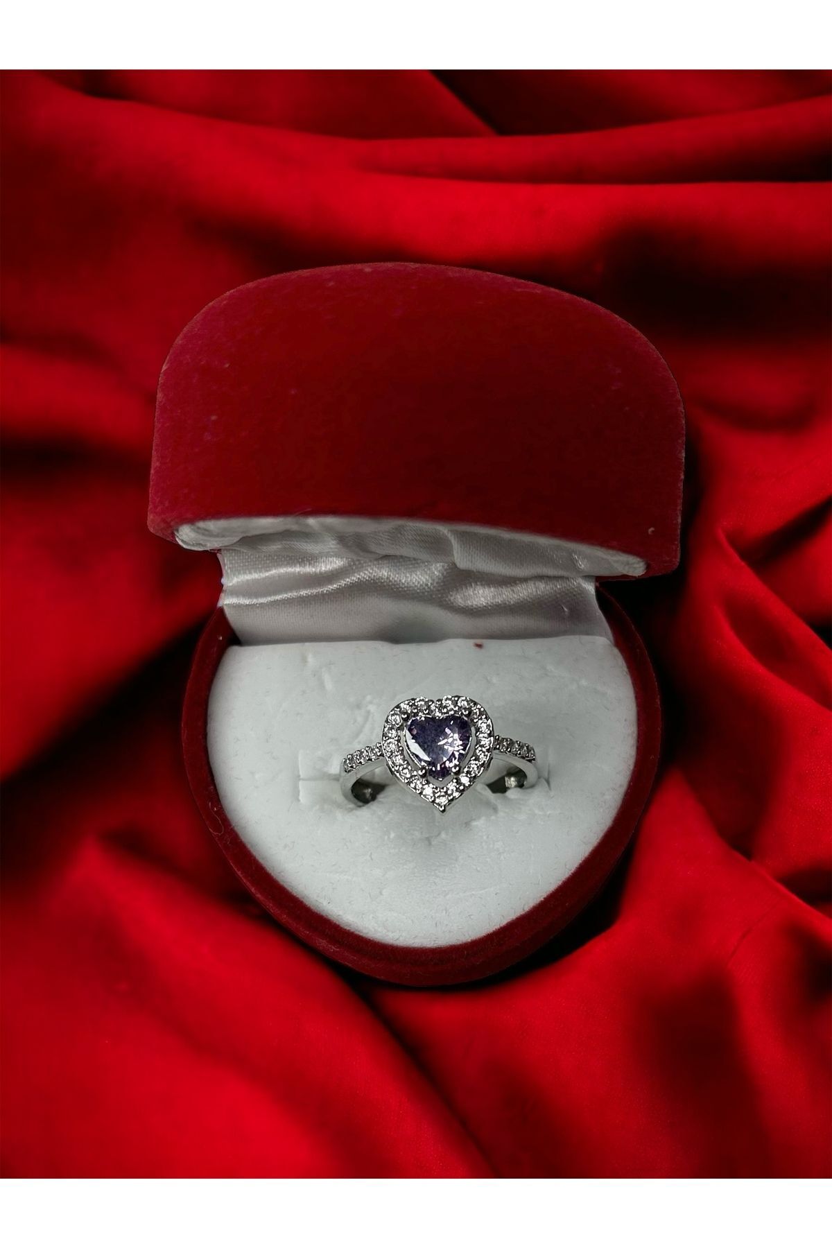 Kalpli Yüzük Çelik Mor Zirkon Taşlı Silver Ciddi I?llişki Yüzüğü 3