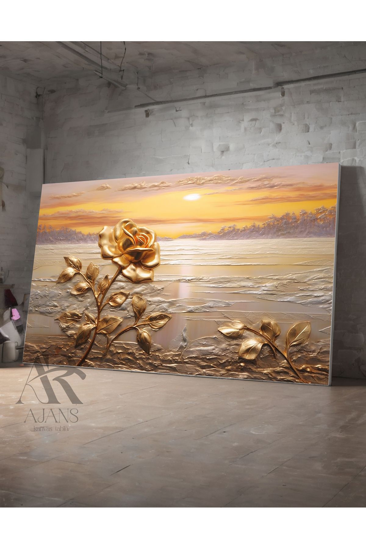 AR AJANS KANVAS TABLO Pictură În Ulei Decorativă Pe Pânză Cu Aspect De Mare - Apus De Soare Și Trandafir - 20 x 30