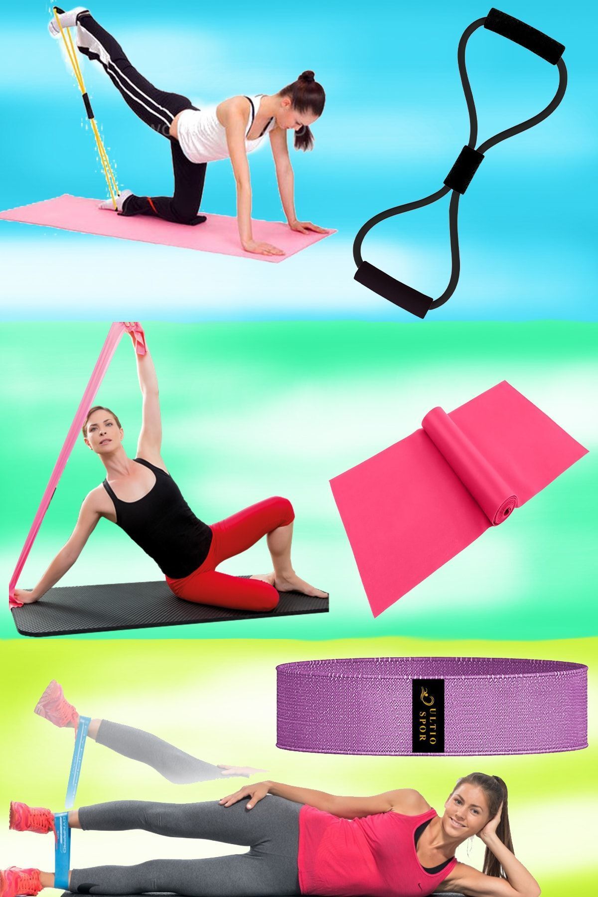Ultio Spor-Set de întindere Pilates Set de întindere pentru întregul corp Set de benzi de rezistență excelentă Set de benzi de pilates Set de benzi de squat 1