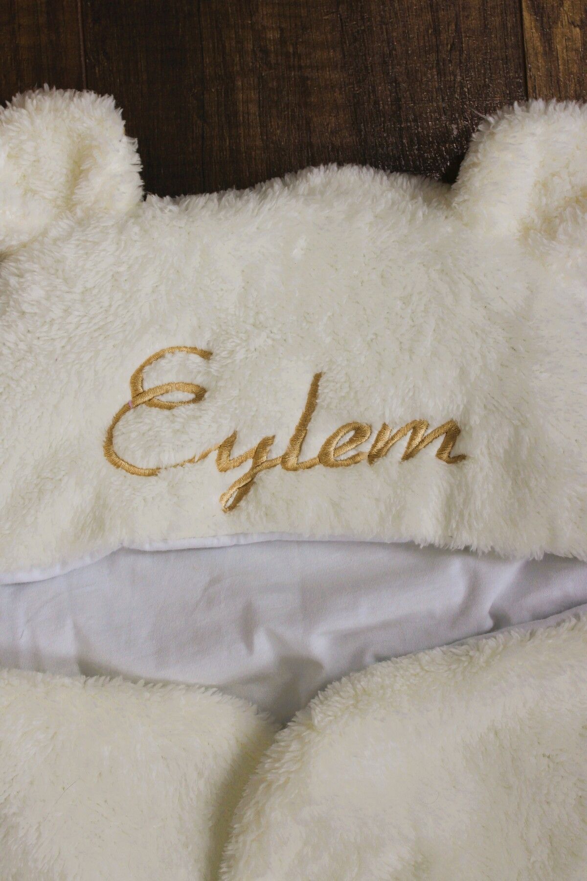 tinykiddesign Nakışlı Bebek Dış Kundak Uyku Tulumu Kıvırcık Wellsoft Peluş Ayıcık Kulaklı Kişiye Özel fotoğrafı 6 (önizleme)