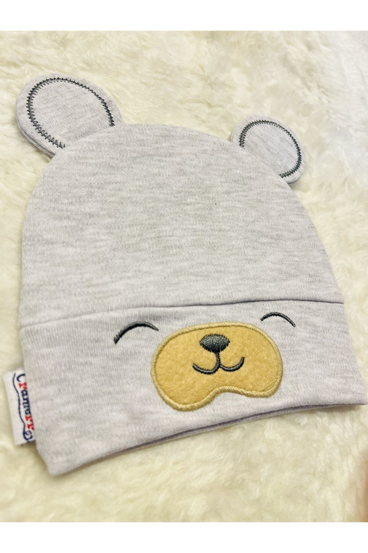 anne dokunuşu gibi KUZUM BEBE Gri Ayıcık Figürlü Kız Erkek Bebek Çocuk Penye Şapka Bere fotoğrafı 2 (önizleme)