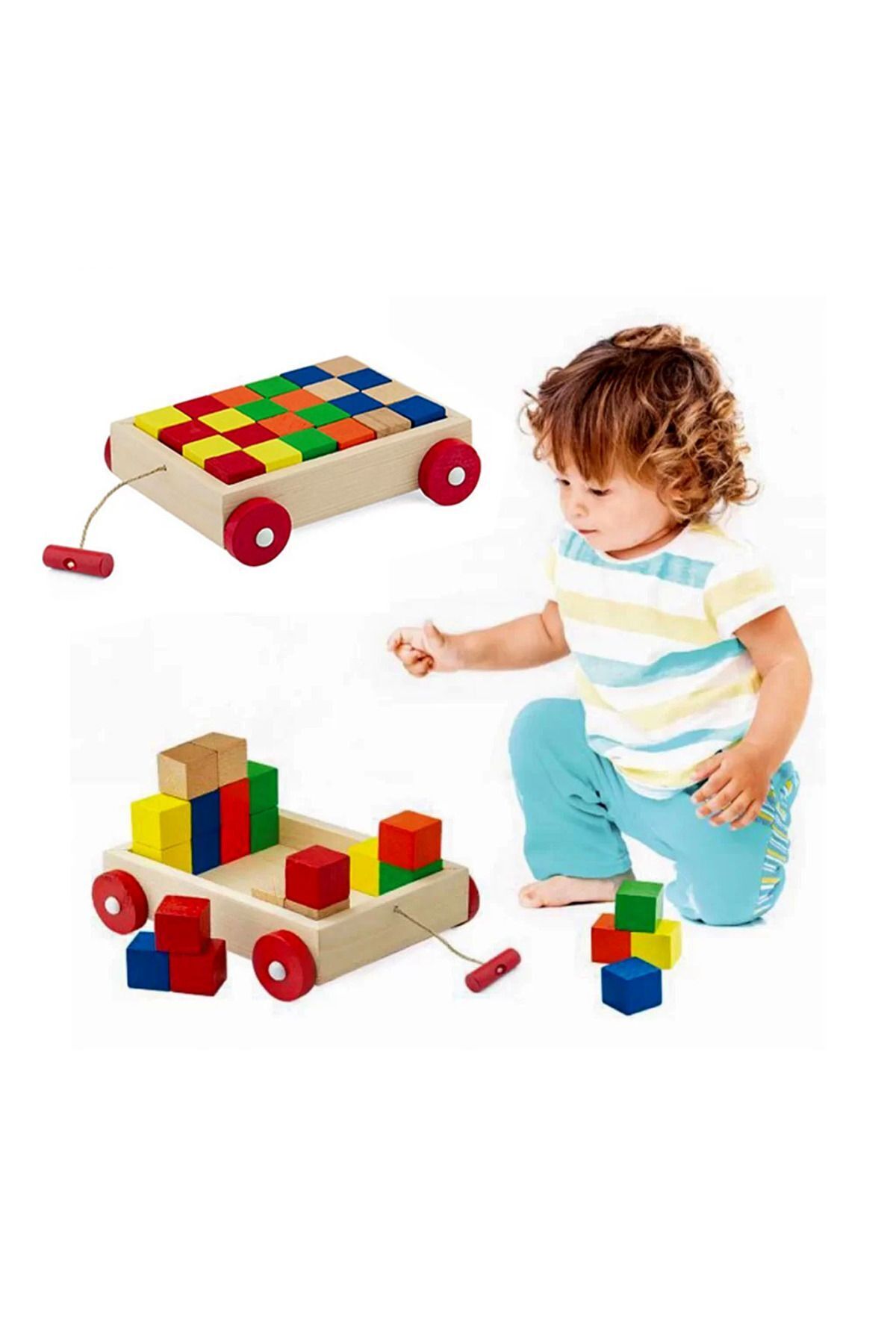 Boxed Wooden Color Cube Block Car 25 Pieces, 6 Colors Hand-Eye Coordination Development