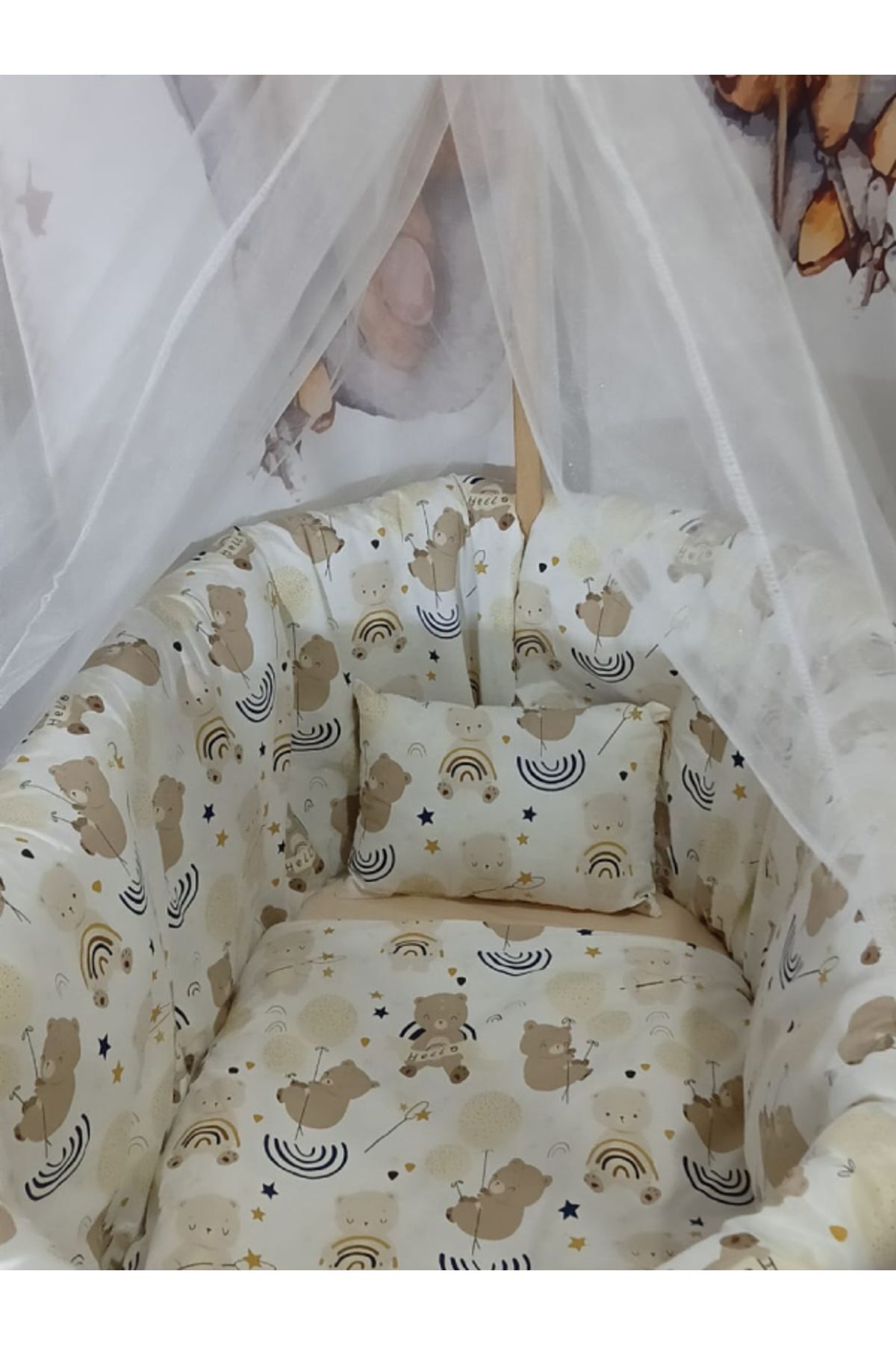 Bebek Ayılı Sepet Beşik Yogan Yastık 55*80