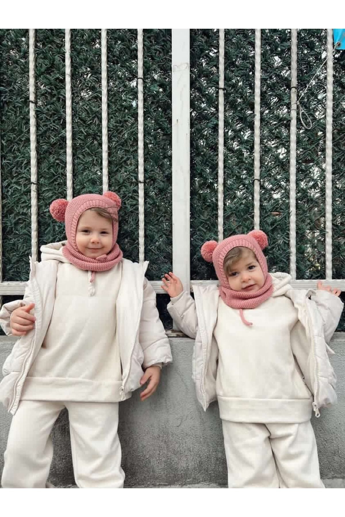 DERY BABY Unısex Ponponlu Bebek Örgü Bone Bere Ve Boyunluk fotoğrafı 4 (önizleme)