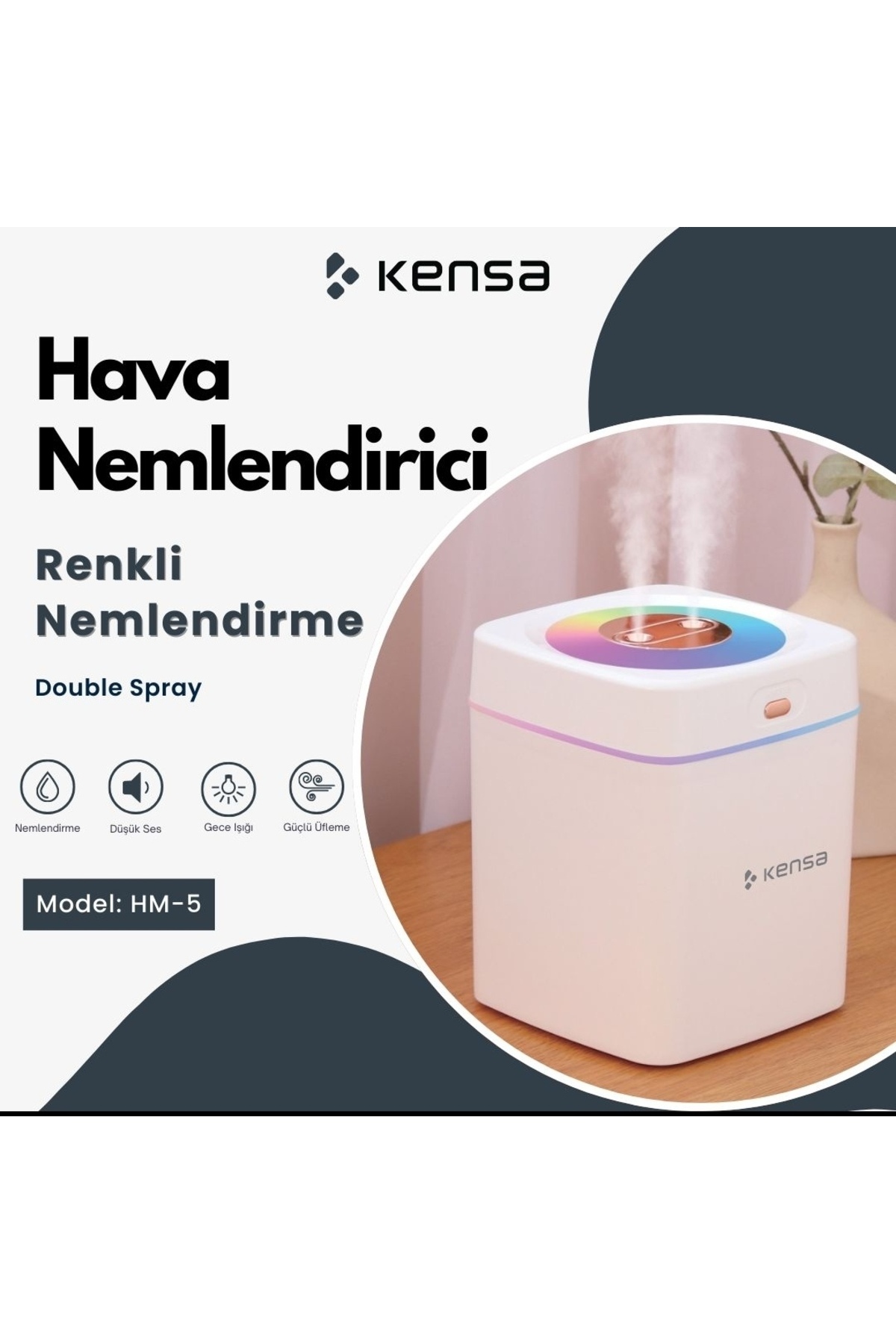 Kensa HAVA NEMLENDİRİCİ 3 LİTRE BÜYÜK BOY ÇİFT PÜSKÜRTME  LEDLİ VE ULTRA SESSİZ