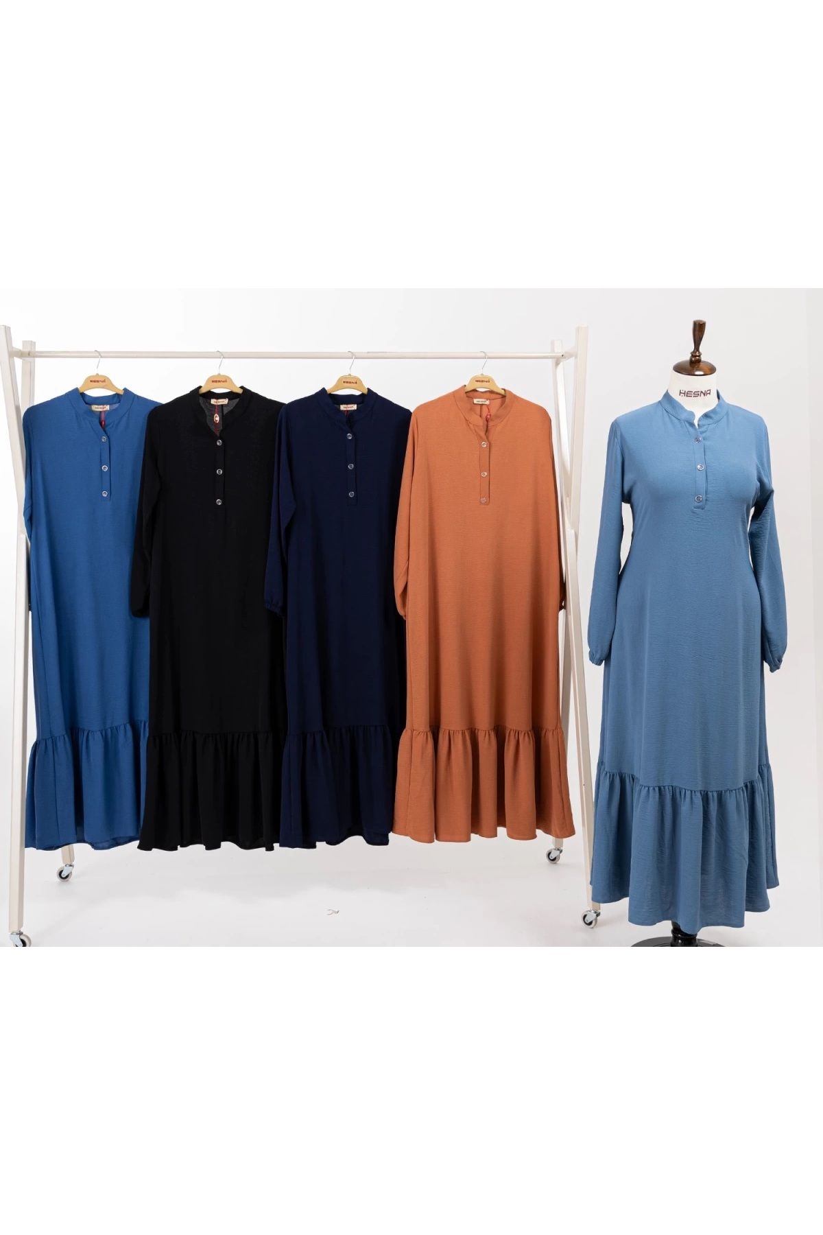 HESNA-Ruffle Long Button Full Length Dress 7