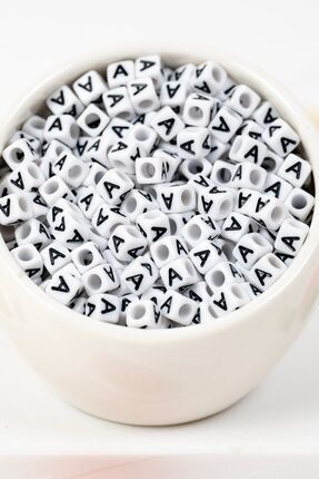 LANDOFACCESSORY 6x6 mm Plastik Kare Küp Harf Boncuk Takı Ve Anahtarlık Aksesu...