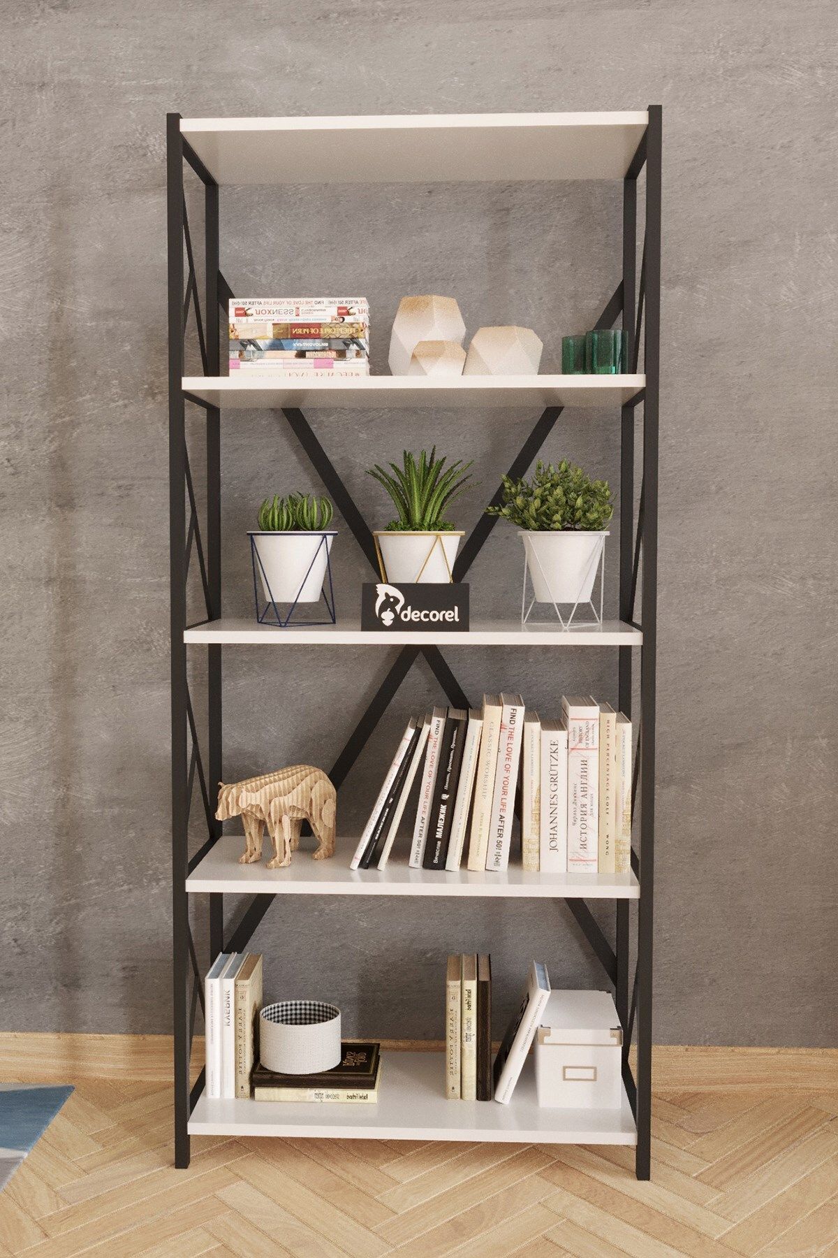 Morpanya Serra Metal Kitaplık 5 Raflı Çok Amaçlı Dosya Kitap Rafı Ofis Salon Mutfak Raf 150 Cm