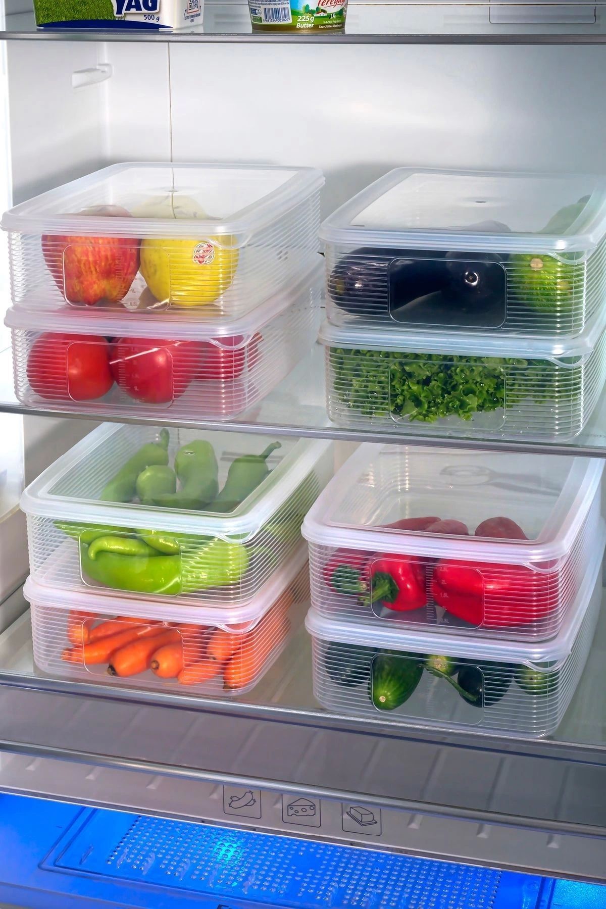 Ecolux-Vacuum 6 Pieces 3.5 Lt Leakproof Large Size Rectangular Food Storage Container Set with Gauge - Transparent 3