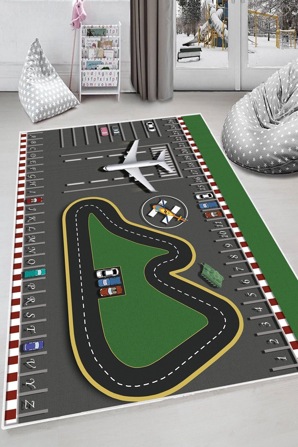 MENTEŞ HOME MENTEŞ Gri Pist Ve Uçak Desenli Yıkanabilir Kaymaz Taban Leke Tutmaz Bebek ve Çocuk Odası Halısı fotoğrafı 4 (önizleme)