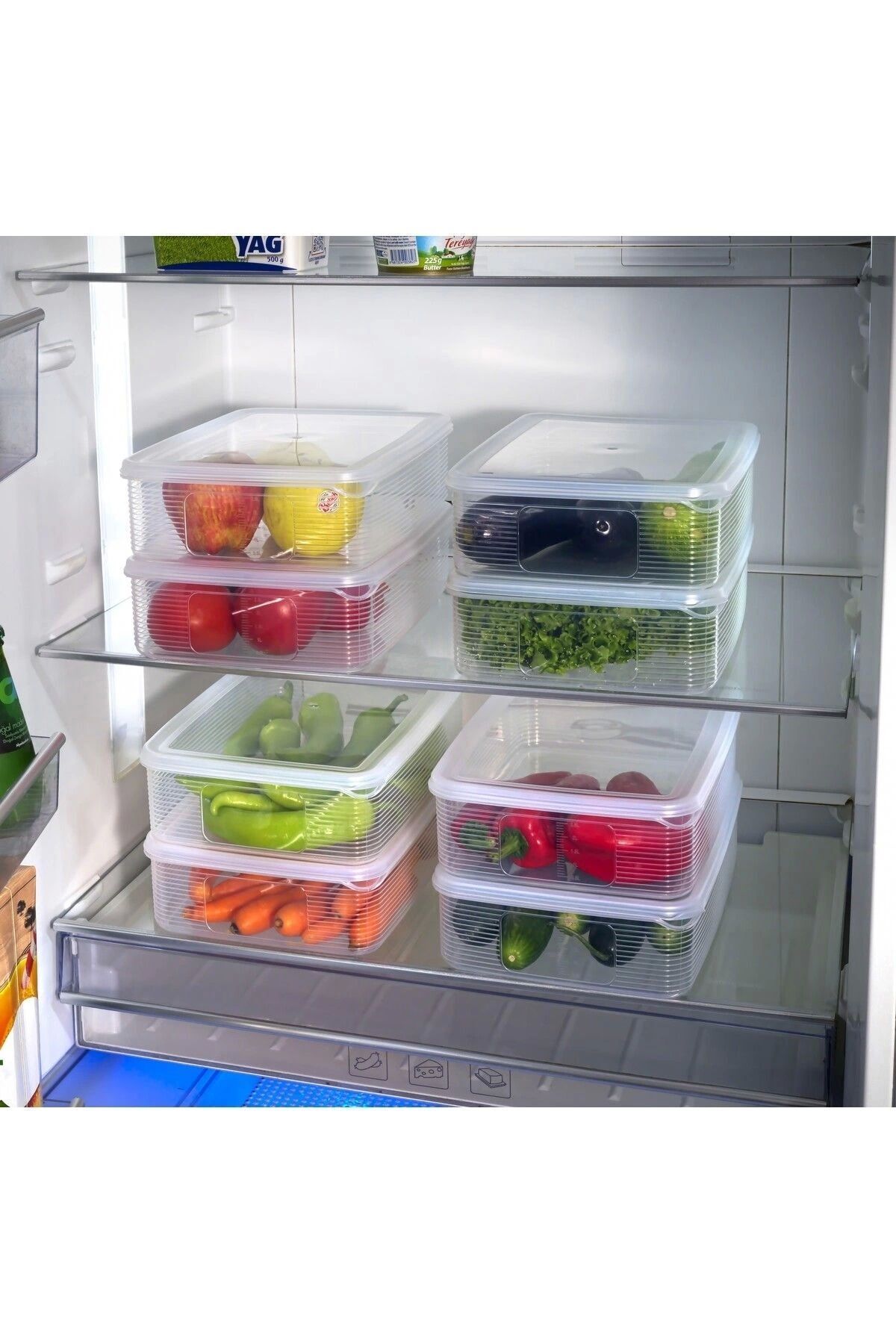 Ecolux-Vacuum 6 Pieces 3.5 Lt Leakproof Large Size Rectangular Food Storage Container Set with Gauge - Transparent 8