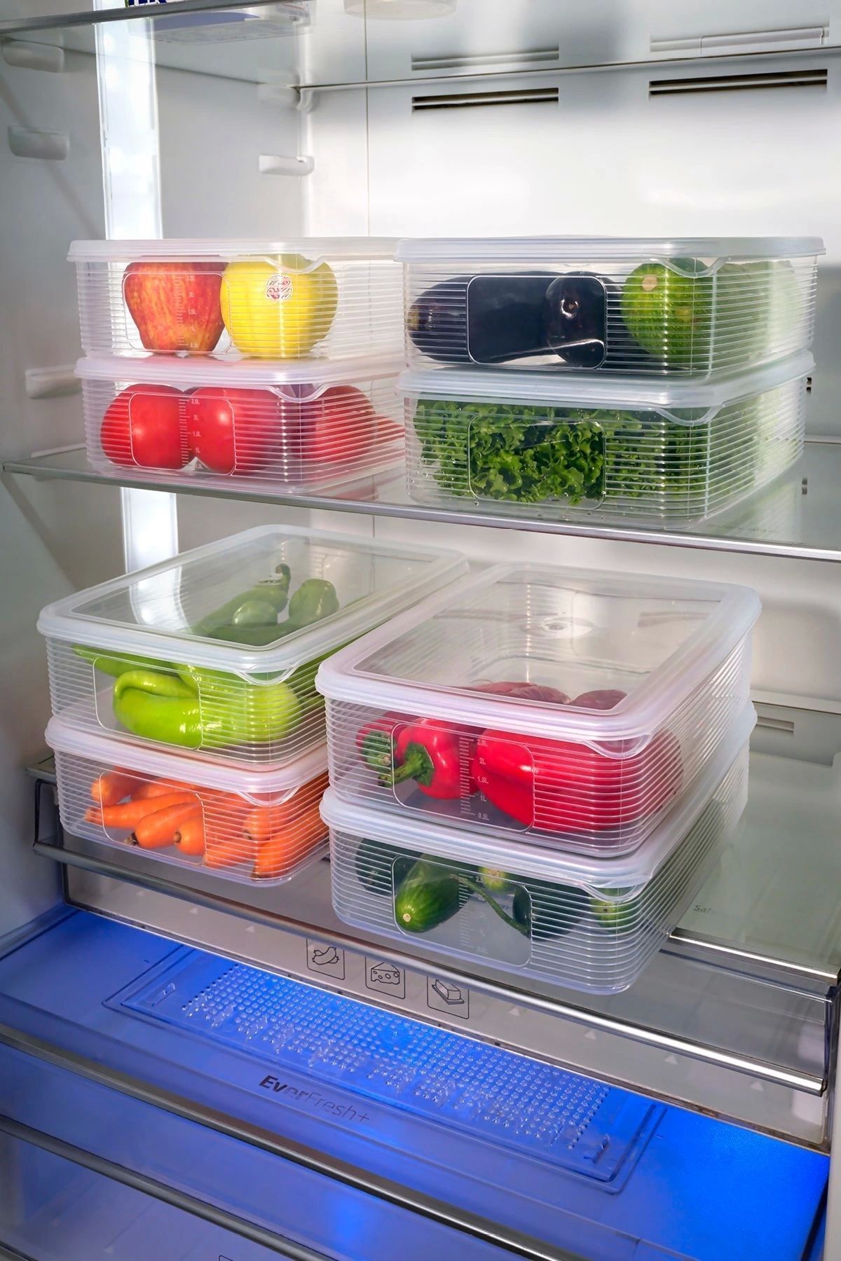 Ecolux-Vacuum 6 Pieces 3.5 Lt Leakproof Large Size Rectangular Food Storage Container Set with Gauge - Transparent 6