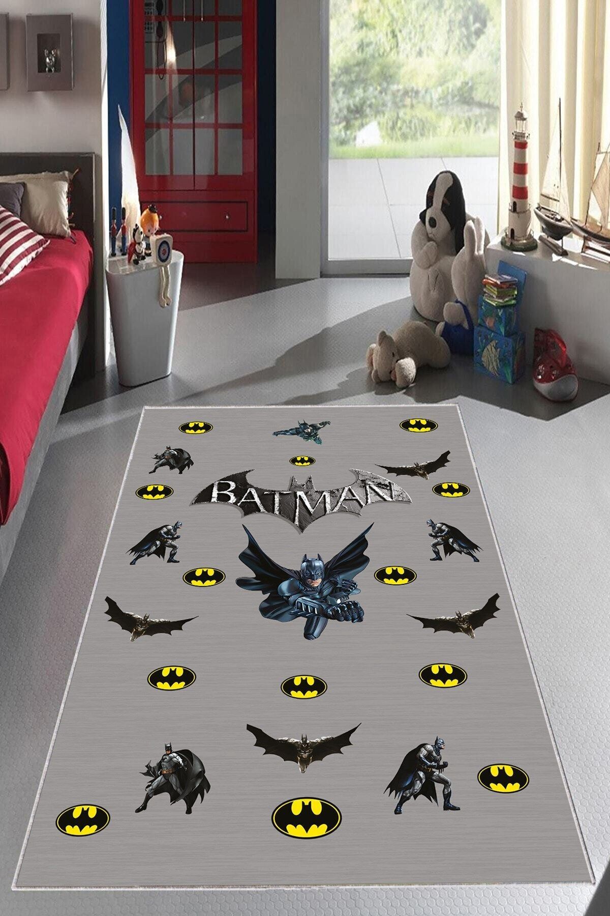 MENTEŞ HOME Gri Batman Desenli Yıkanabilir Kaymaz Taban Leke Tutmaz Bebek ve Çocuk Odası Halısı fotoğrafı 5 (önizleme)