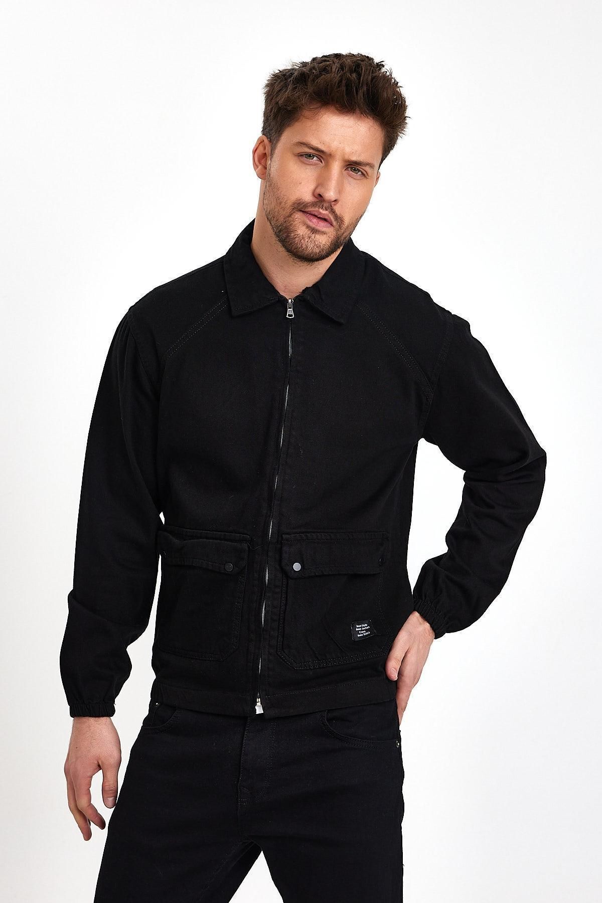 DAMGA JEANS Unisex Streetwear Stil Jean Rahat ve Tarz Fermuarlı Kot Ceket Siyah