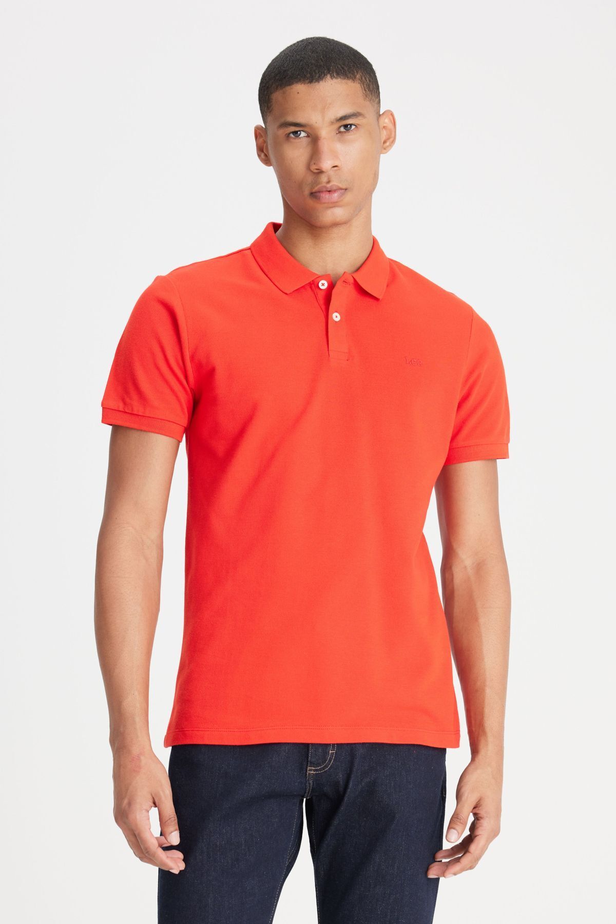 تی شرت یقه پولو نارنجی مردانه به طور منظم مناسب طبیعی برش 100 ٪ پنبه چوگان یاکا T shirt Lee