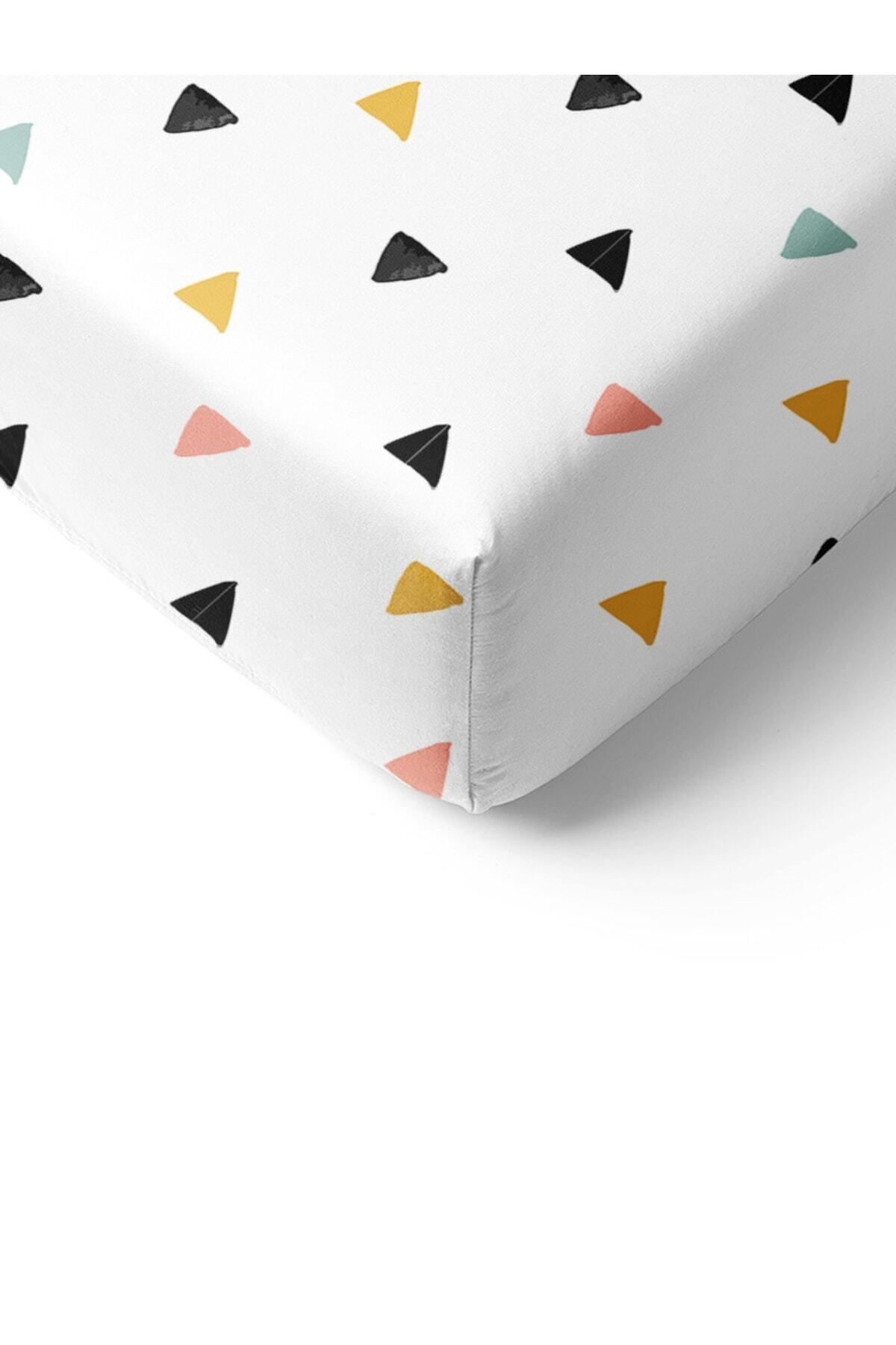 Evmila-Triangle Pattern Printed Single Elastic Sheet Set Colorful 2