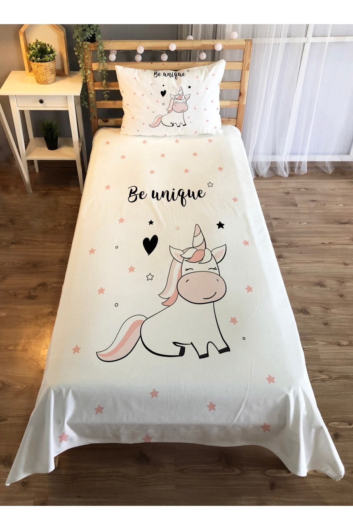 Evmila Cuvertură De Pat Din Catifea Cu Model Unicorn - Albă - One Size
