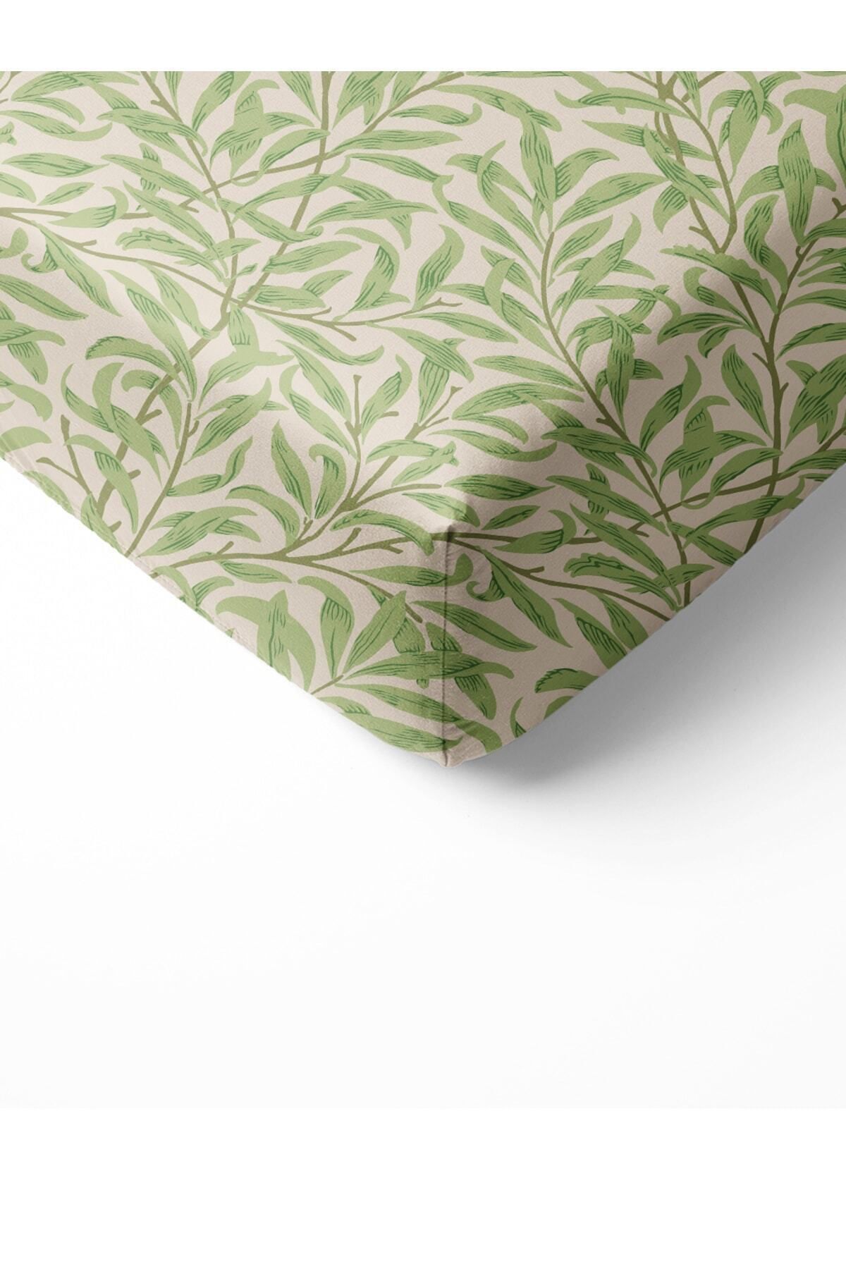 Evmila-Leaf Pattern Printed Single Elastic Sheet Set Colorful 2