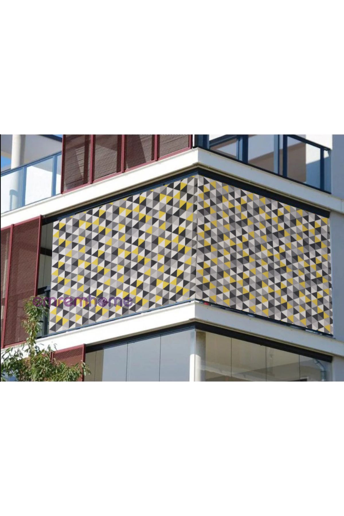 Emrem Home Parasolar De Rață Cu Model Triunghi Galben De Nouă Generație - Cu Dantelă Cu Nasturi De Cornișă - 100 x 150