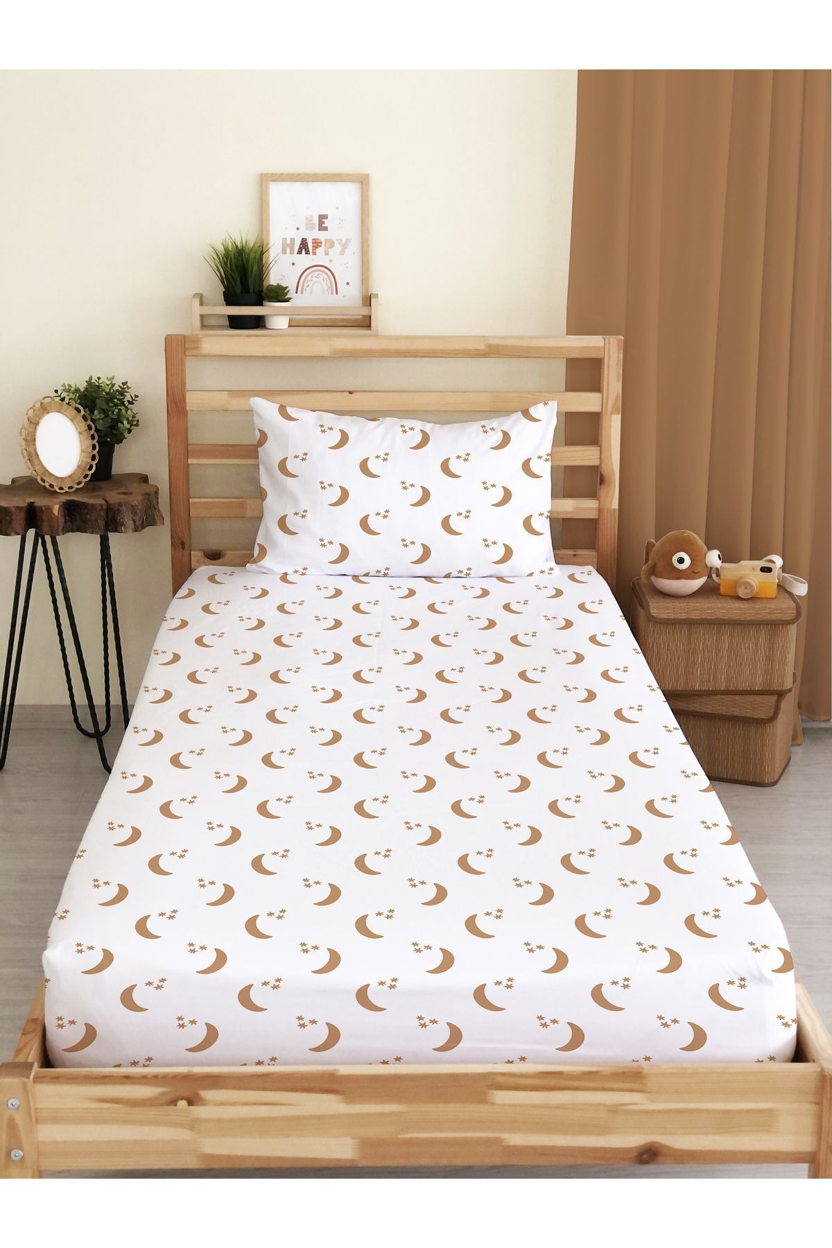 Evmila-Moon Patterned Printed Single Elastic Sheet Set 1