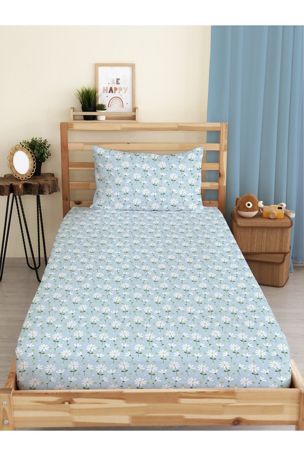 Evmila-Floral Patterned Printed Single Elastic Sheet Set 1
