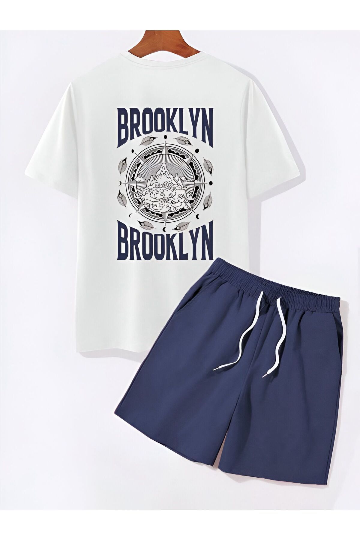 trendgar Set de pantaloni scurți albastru și alb cu imprimeu Brooklyn