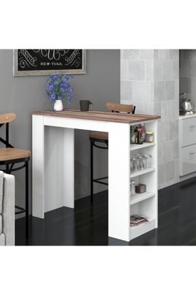 Bicabin Tekila Raflı Bar Masası, Yemek, Mutfak Masası Beyaz-garda (bar Table)