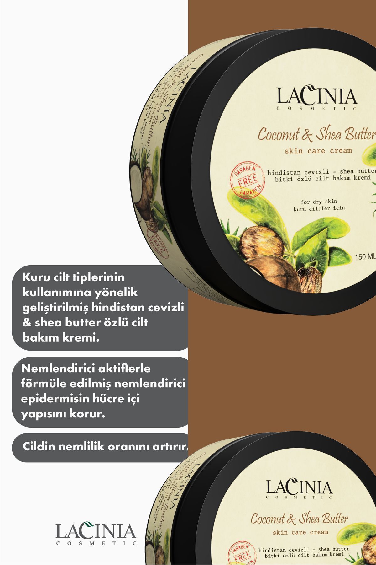 کرم مراقبت از پوست چرب نارگیل و شی باتر 150 میلی لیتر Lacinia