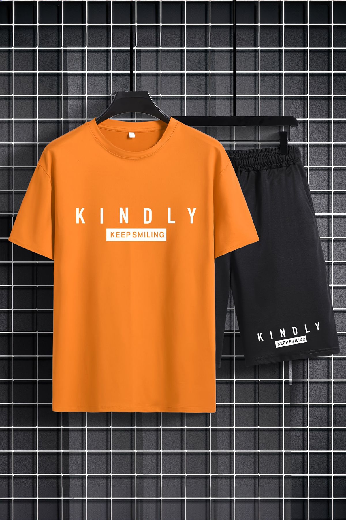 MYADA Set Pentru Copii Cu Gât Roșu Cu Pantaloni Scurți Elastici - Keep Smiling Printed, Set De 2 20546 Unisex - 13–14 years