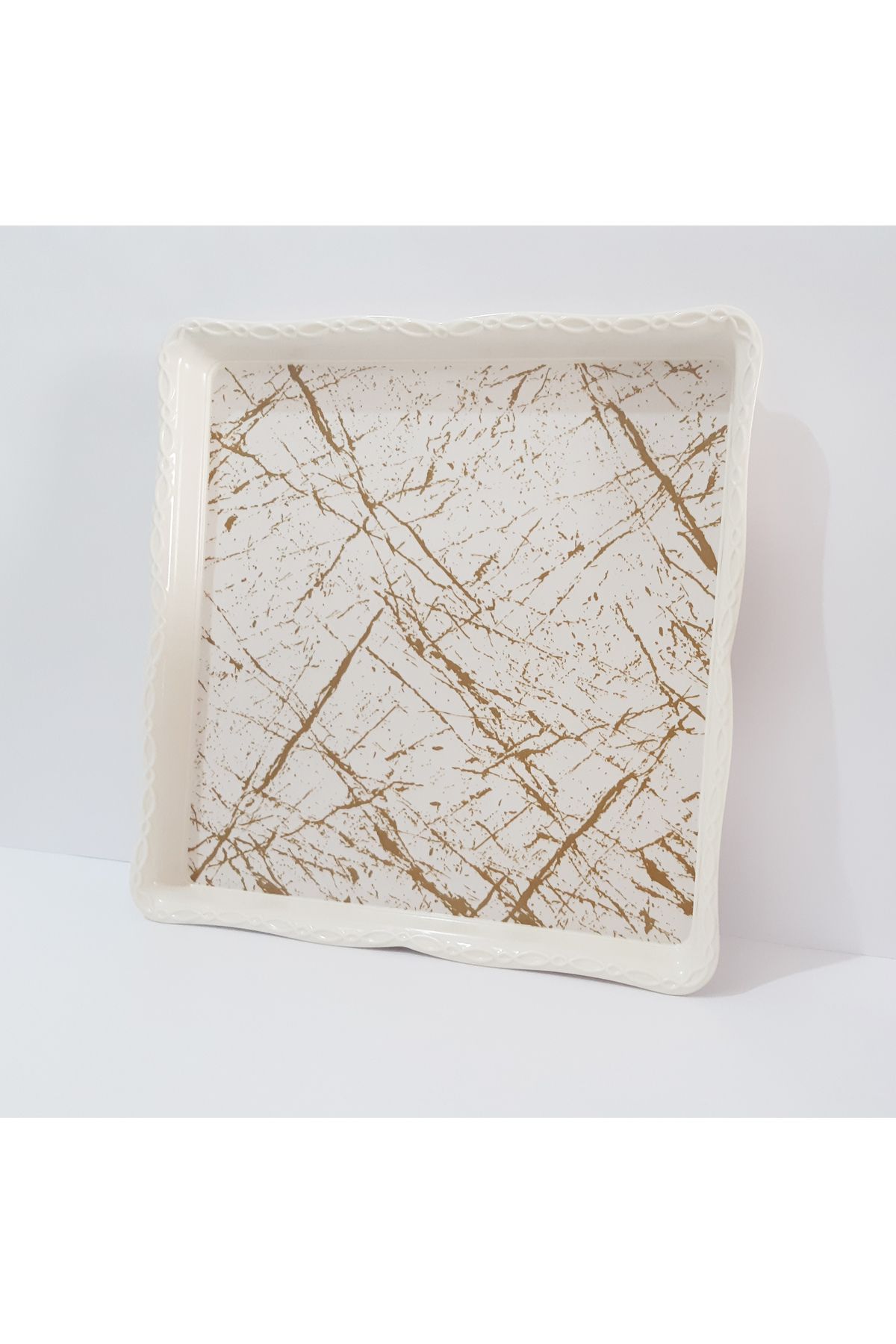 renkli çiçekler-28x28x3 CM Square Patterned Tea Tray - Presentation Tray 6