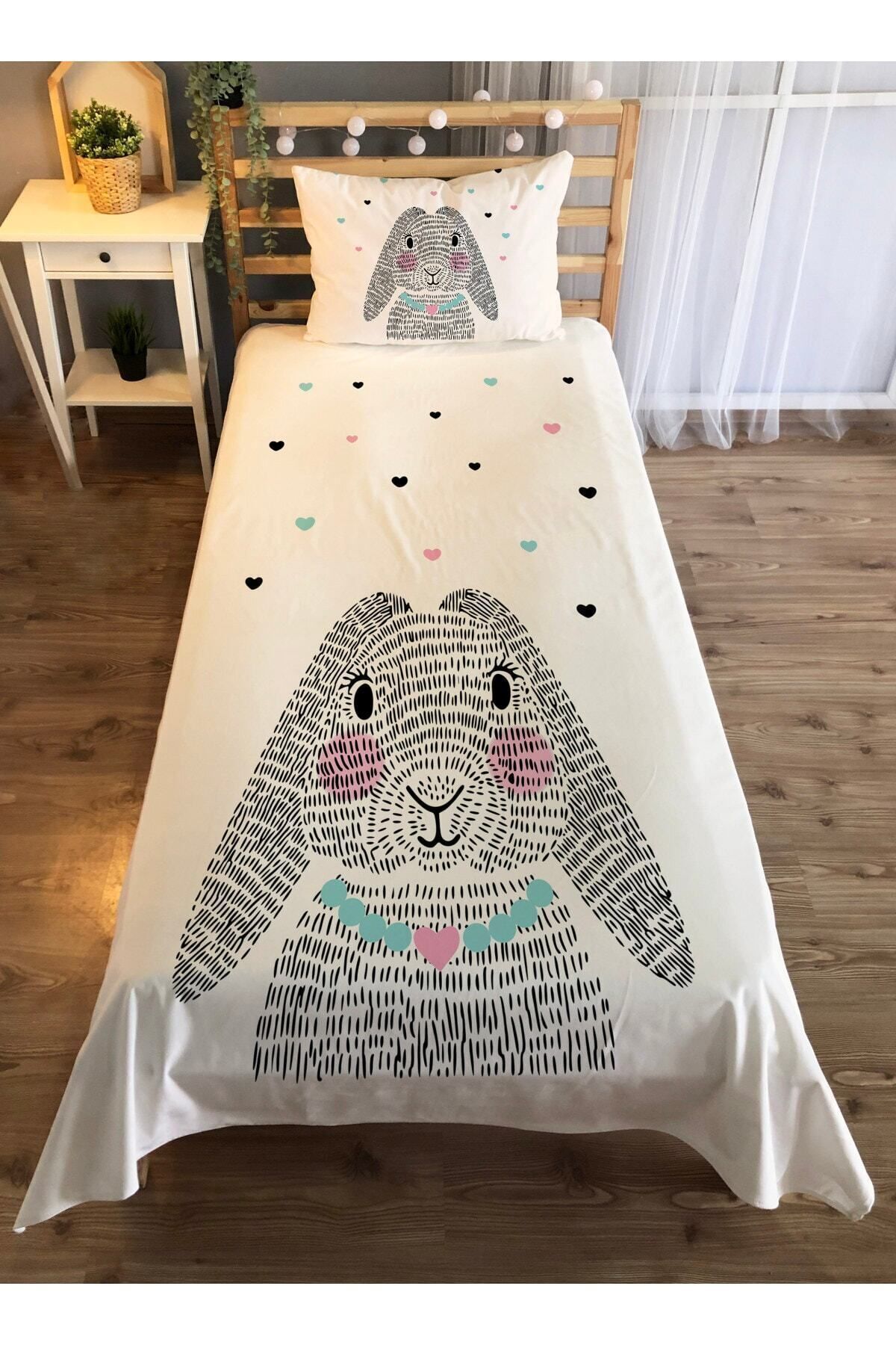 Evmila Cuvertură De Pat Din Catifea Cu Model Iepure - Albă - One Size