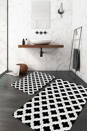 Geometrik Motif Siyah Beyaz Banyo Paspası PS-PS-607