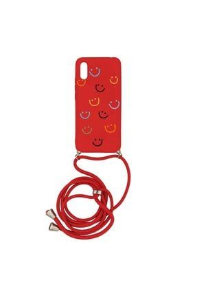 Xiaomi Redmi 9a Happy Smile Içi Kadife Boyun Askılı Kılıf Kırmızı YHA115