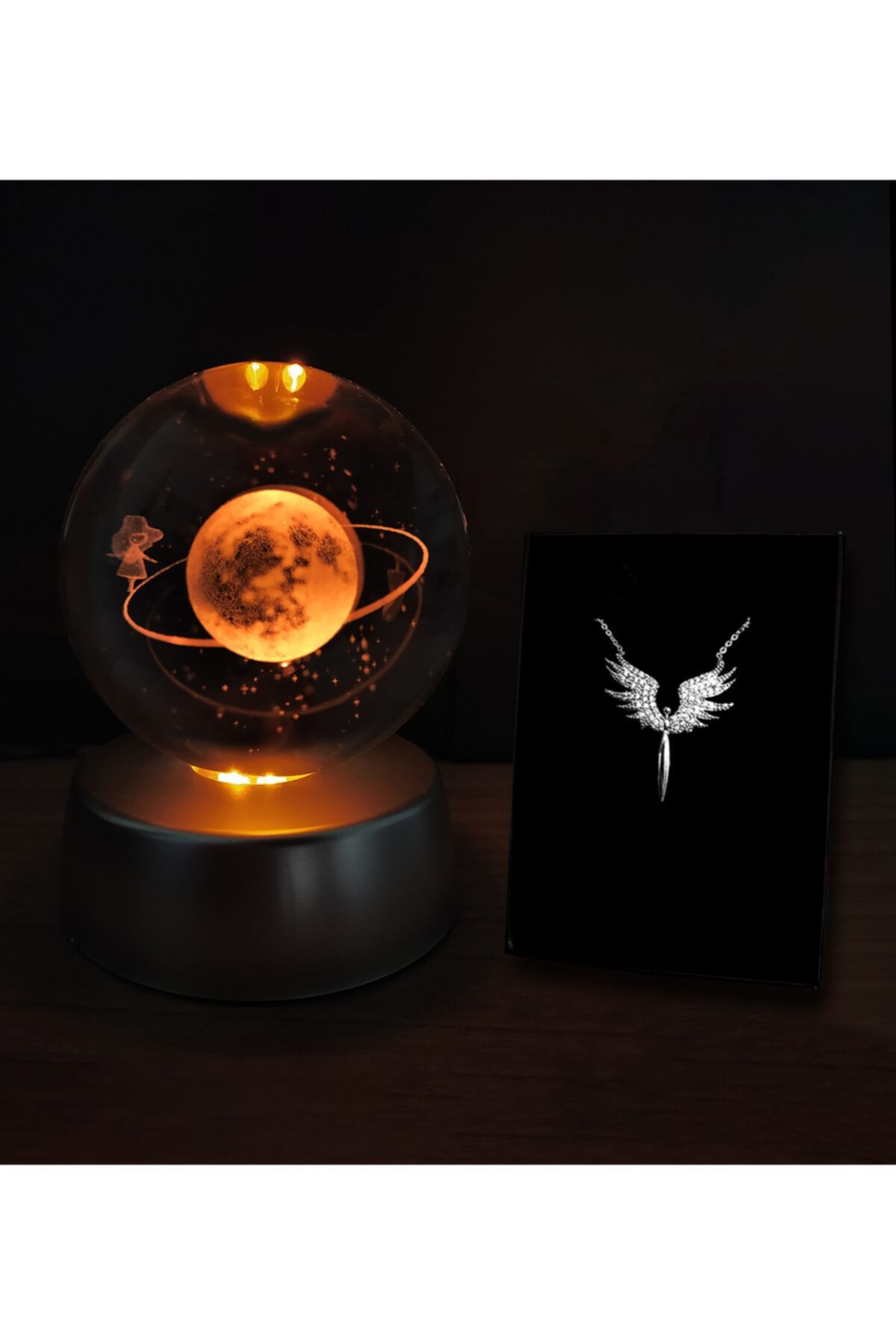 collier 3d voie lactée galaxie saturn girl globe et flocon de neige en verre illuminé
