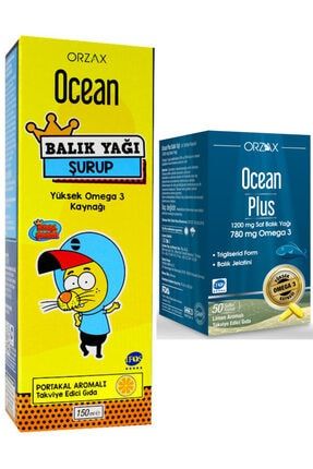 Balık Yağı Şurup Portakal Aromalı 150 ml + Ocean Plus 1200 mg 50 Kapsül Avantajlı Aile Paketi OrzaxAvantajPaketi8