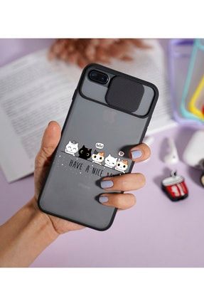 Iphone 8 Plus Şirin Kedicikler Desenli Kamera Korumalı Siyah Telefon Kılıfı MCIPH8PKKSY
