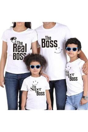 The Boss The Real Boss Baskılı 4lü Aile Boyu Tişört Kombini TYC00119782544
