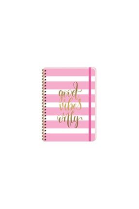 A5 Orta Boy 80 Yaprak Çizgili Sert Kapaklı Telli,good Vishes Only Lastikli Defter DailyNotes-Muse