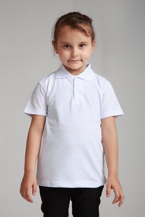 Çocuk Beyaz Polo Yaka Okul Penye T-shirt PT777