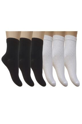 Çocuk Çorap Pamuklu Düz Siyahve Beyaz Renkli Okul Çorabı 6'lı Set M0C0101-0167