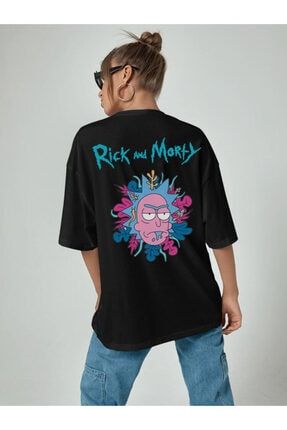 Siyah Rick And Mort Sırt Baskılı Oversize T-shirt rick0