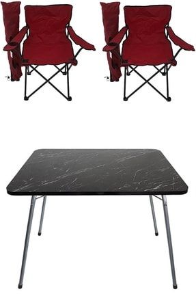 60x80 Granit Katlanır Masa +2 Adet KırmızıKamp Sandalyesi Katlanır Sandalye Piknik Plaj Sandalyesi BfgGM+2R