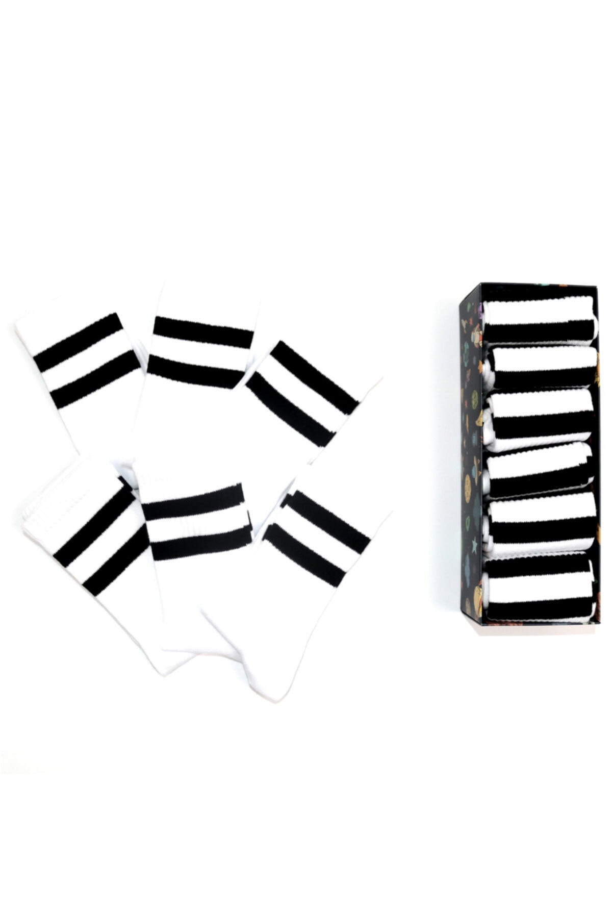 White Striped Sports Socks Set Custom Design Socks Box
