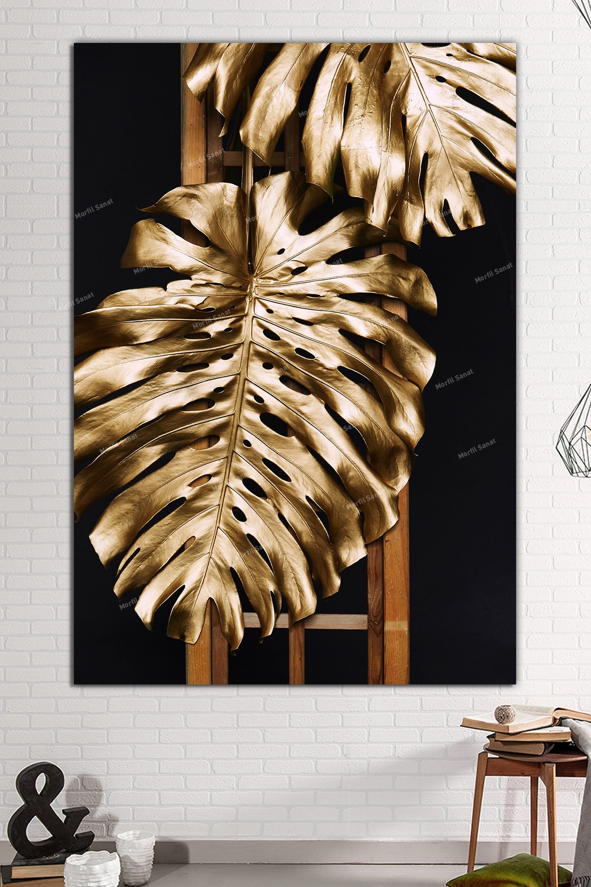 Altın Bakır Yapraklar Dekoratif Kanvas Tablo