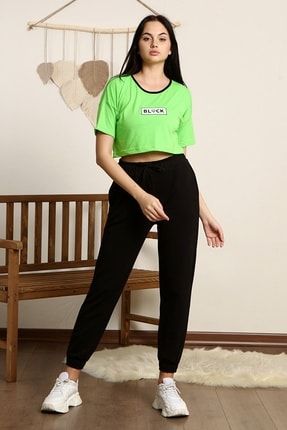 Kadın Fıstık Yeşili Crop T-shirt 000005