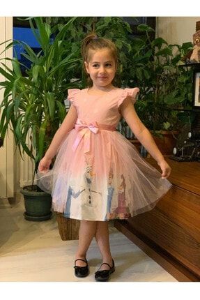 Kız Çocuk Pembe Karlar Ülkesi Prensesi Elsa Elbisesi 21229