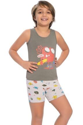 Kalın Askılı Şortlu Erkek Çocuk Pijama Takımı Havalı Mikrop LF25008