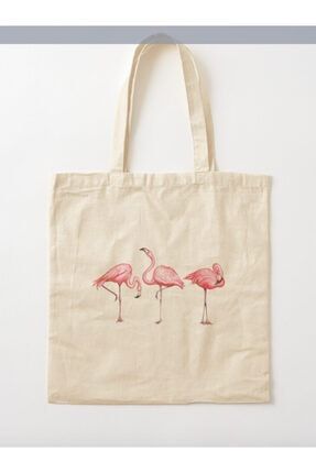 Flamingo Tasarımlı Ham Bez Omuz Çantası PeraHam3
